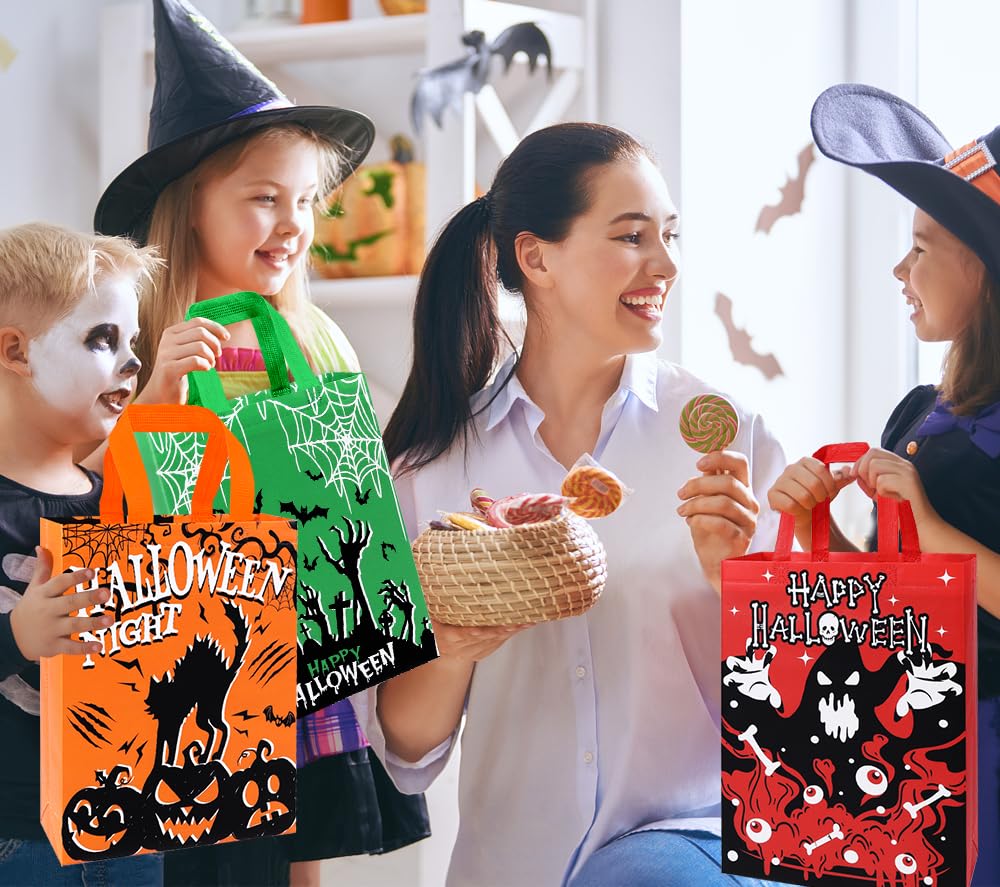 DULEFUN 6pcs Large Halloween Tote Gift Bags, Halloween Trick or Treat Bags with Handles Reusable Non-Woven Goodie Candy Bags for Gifts Wrapping Halloween Party Favor Supplies