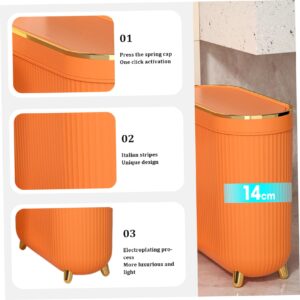 Weduspaty Bathroom Trash Can Slim Trash Can 3.2 Gallons Kitchen Garbage Can with Press Lid Plastic Trash Bin Waste Basket for Bedroom, Office, Living Room Orange, Slim Trash Can