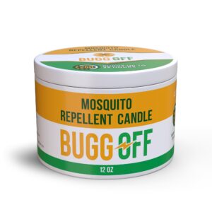 BUGG OFF- Mosquito Repellent Candle Tin (12oz) | Citronella Oil, DEET Free, Essential Oil Infused for Outdoor Use | Burns 25 Plus Hours 1 Pack