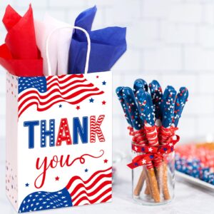 Veterans Day Gift Bags Patriotic Thank You Bags with Handles and Tissue Paper Red White Blue 4th of July Goodie Bags Paper Treat Goodie for Memorial Day Independence Day 16 Pcs