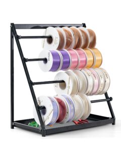 zomice ribbon holder organizer rack with storage tray, 4 tier ribbon spool holder stand,metal sewing organizer display shelf for craft room,cake shop,flower store(on the table & wall mounted)