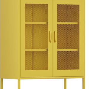 YAUWOH Metal Garage Storage Cabine with 2 Doors and 4 Adjustable Shelves - 73" Metal Display Cabinet,Metal Mesh Cabinet for Office,Home,Garage,Gym,School