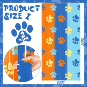 WovWeave 2 Packs Blue Dog Fringe Curtains 3.3 x 6.6 Ft Dog Paw Foil Fringe Backdrop Orange Blue and Light Blue Tinsel Streamers for Blue Dog Themed Baby Shower Birthday Party Supplies Decorations