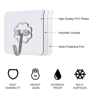 XCZYN Self Adhesive Hooks 24 Pcs Transparent Waterproof Sticky Hooks Hanging Heavy Duty on Smooth Surfaces Like Wall, Tiles, Glass, Metal for Home, Bathroom, Kitchen, Office and Outdoor (24, Clear)