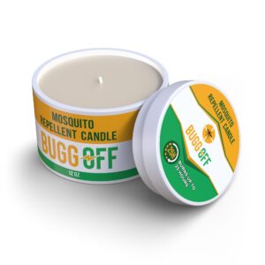 BUGG OFF- Mosquito Repellent Candle Tin (12oz) | Citronella Oil, DEET Free, Essential Oil Infused for Outdoor Use | Burns 25 Plus Hours 1 Pack