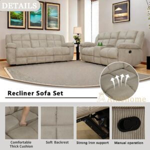 A Ainehome Manual Recliner Sofa Set, Corduroy Recliner Chair, Modern Loveseat Sofa, Modern Reclining Sofa Couch and Recliner Couches for Living Room/Office(Sofa+Loveseat, Beige)