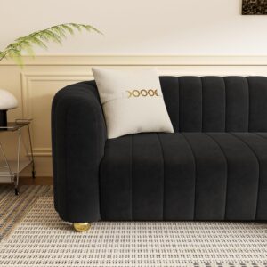 Kadway Mid-Century Modern Sofa for Living Room, 84" Luxury Velvet Loveseat Sofa Couch, Sectional Love Seat Sofa Couch with Gold Legs, Upholstered Sofa for Apartment Bedroom Home Office Black