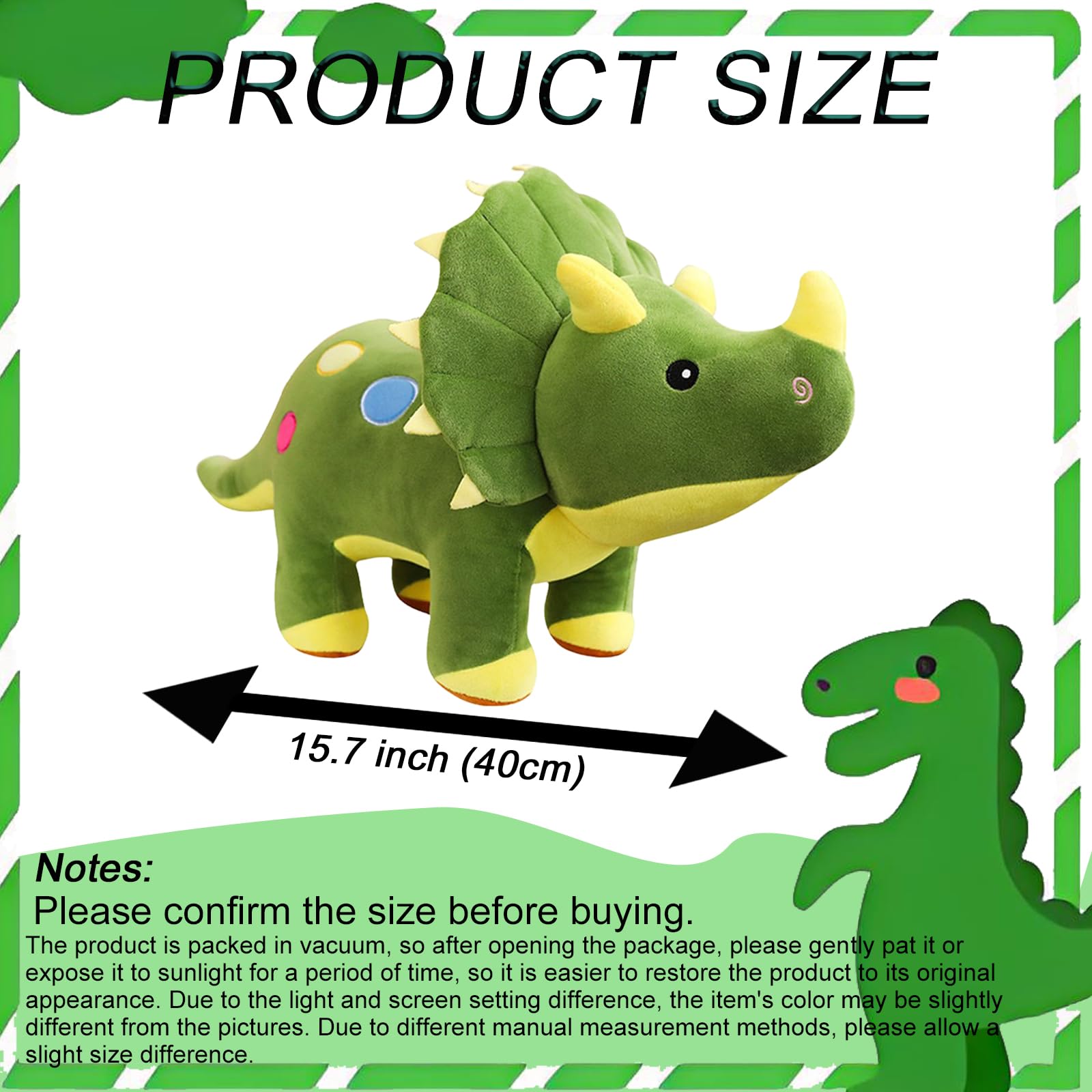 XiRiDa Dinosaur Stuffed Animal Triceratops Plush Pillow Dino Cartoon Doll Toy 15.7"