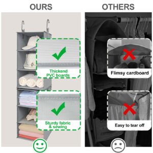 TOPIA HOME 6-Shelf Hanging Closet Organizer, Two Separable 3-Tier Heavy Duty Closet Organizer, Hanging Closet Shelves with Pockets for Clothes, Sweater, Shoe, Purse, Nursery, 12" Dx12 Wx48 H, Gray