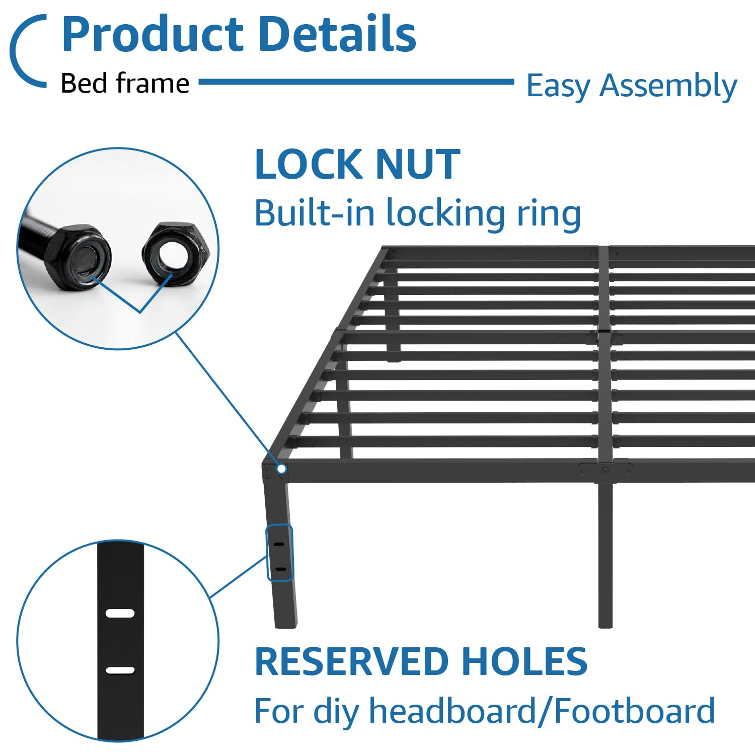 VOLIX Metal Platform Bed Frame - Small Package Practical Iron 16" H Bed Frame Twin Size No Box Spring Needed Durable Frame, Black