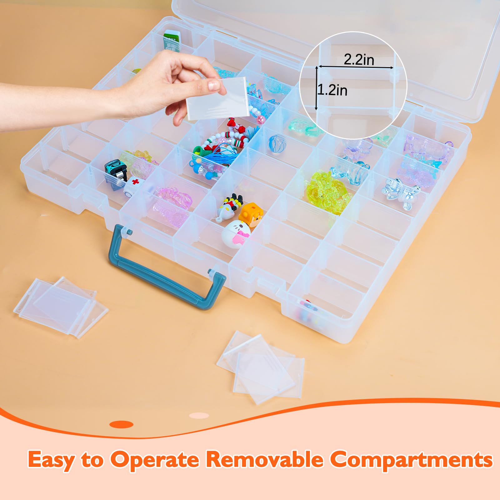 Bluedale 48 Grids Large Plastic Organizer Box with Adjustable Dividers, Beads Storage Containers Compartment Tackle Box Case for Crafts Hobby Small Parts Fishing Seeds Jewelry (Transparent)