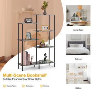 Ebeneze Bookshelf, Z-Shelf Bookcase, Freestanding Multifunctional Display Shelves, Wood Decorative Storage Shelving, 6-Tier Modern Shelf for Living Room, Home Office and Bedroom, Oak Grey