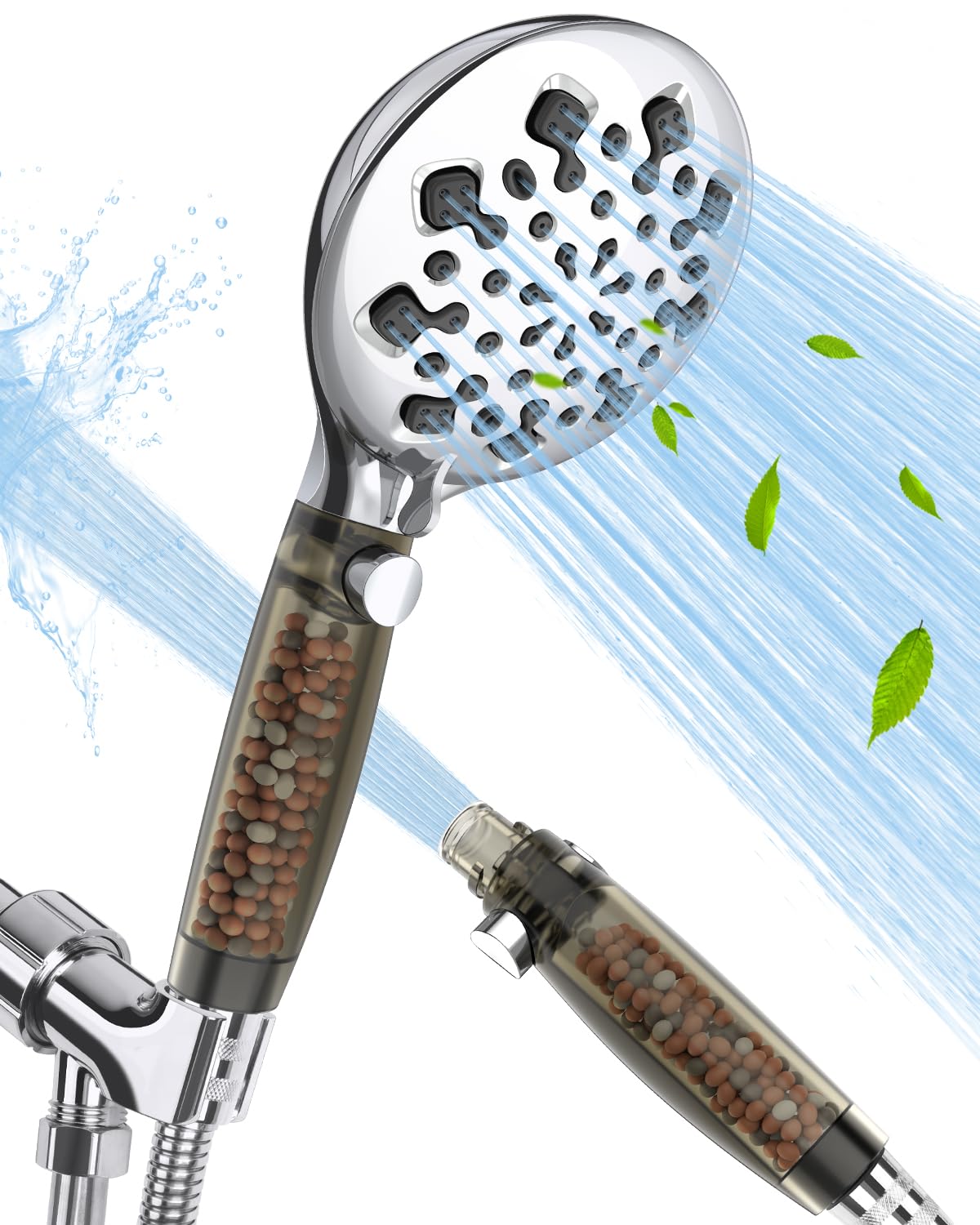 High Pressure 10 Spray Mode Filtered Shower Head with Handheld, Shower Head Filter for Hard Water - Reduces Dry Itchy Skin, Extra Long 79 inch Stainless Steel Hose & Adjustable Bracket