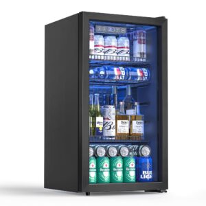 urbansync beverage refrigerator and cooler, 3.2 cu.ft mini fridge with glass door for soda beer or wine, freestanding small drink dispenser, digital temperature control, home, bar, office.