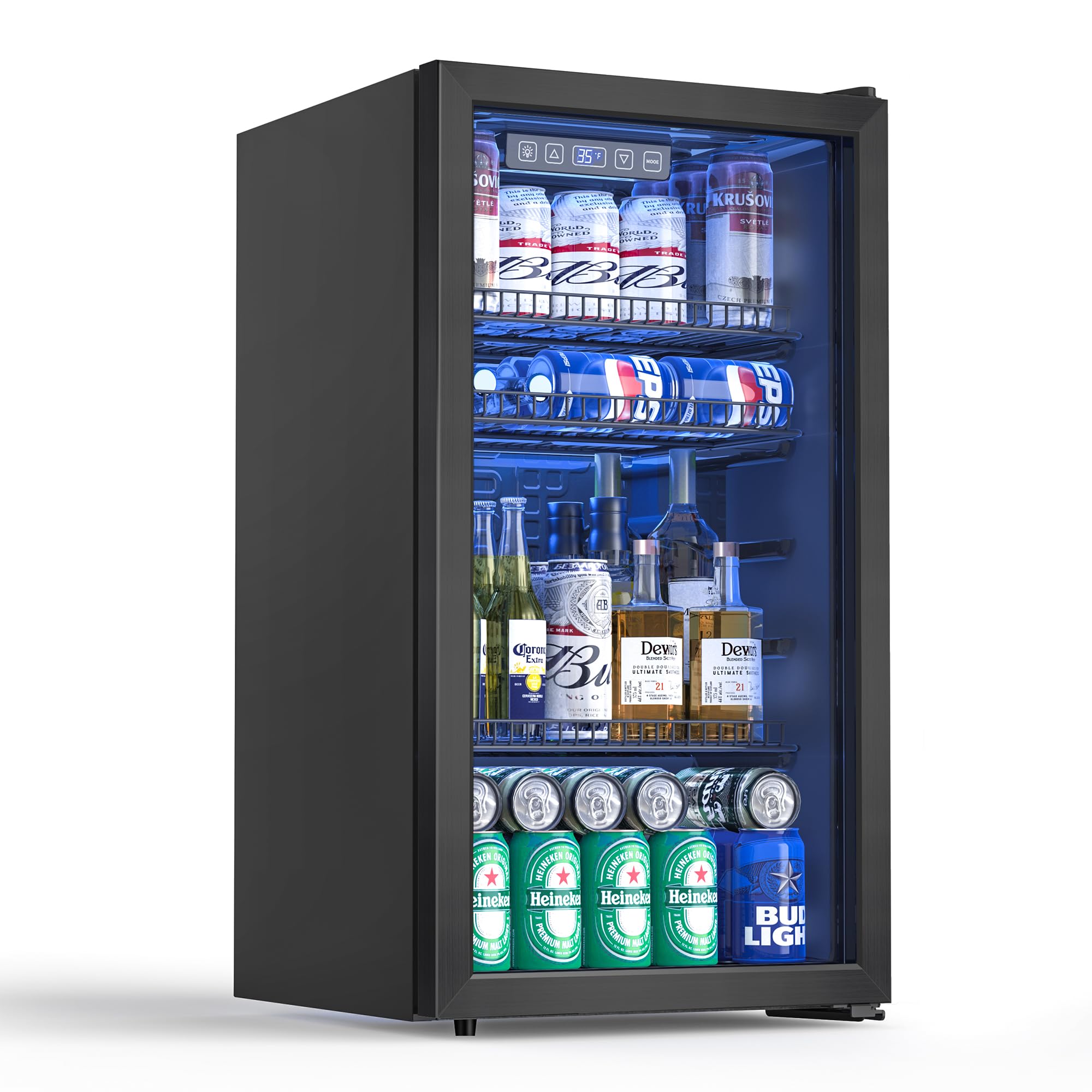 Urbansync Beverage Refrigerator and Cooler, 3.2 Cu.Ft Mini Fridge with Glass Door for Soda Beer or Wine, Freestanding Small Drink Dispenser, Digital Temperature Control, Home, Bar, Office.