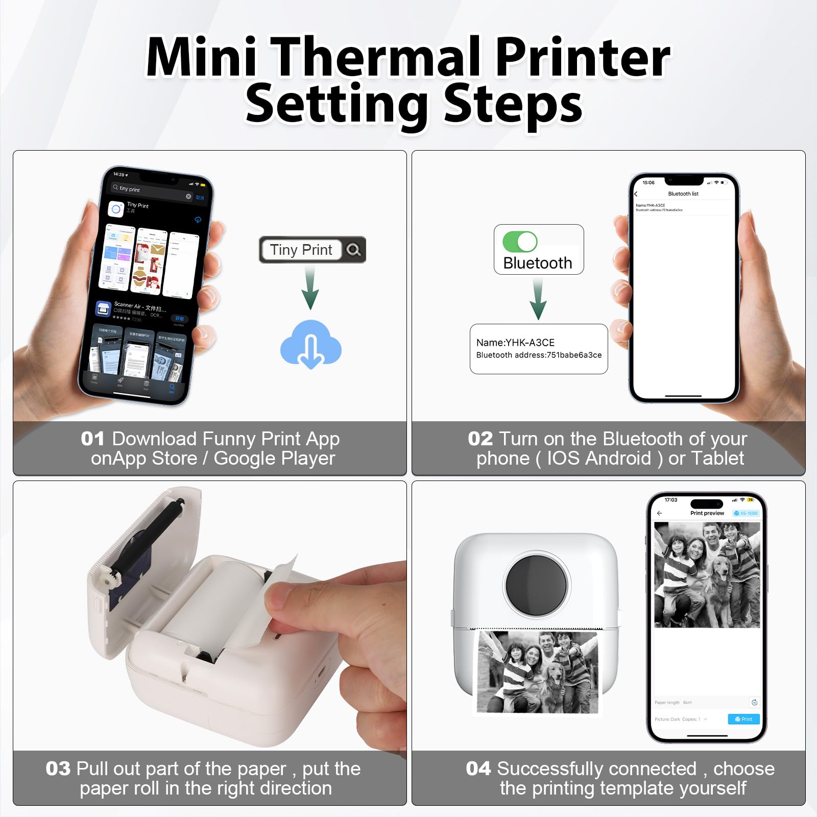 HuiJuKeJi Mini Inkless Printer for iOS&Android with Hard Protection Portable Storage Case,Bluetooth Thermal Pocket Printer with 11 Rolls of Thermal Paper＆Sticker to Print Photo Receipt