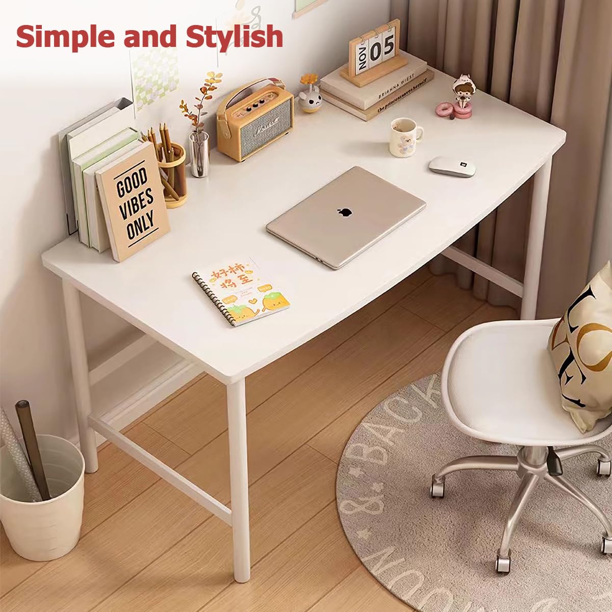 XUEGW Small Computer Desk Simple Style Office Desk Study Work Table for Home Bedroom Writing Desk, White