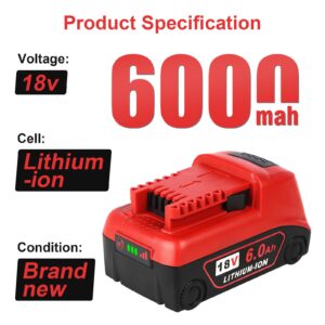 2Pack 6.0Ah Replacement for Milwaukee M18 Battery and Charger Kit Compatible with Milwaukee 18V Battery Cordless Power Tools 48-11-1852 48-11-1850 48-11-1840 48-11-1890 48-11-1828 and Original Charger