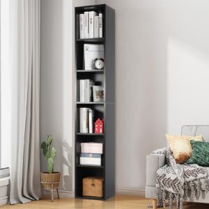 pachira e-commerce 71" h tall narrow bookcase for home office black, 6 cubes adjustable book shelf display rack wooden modern corner bookcase, 12" d x 12" w x 71" h