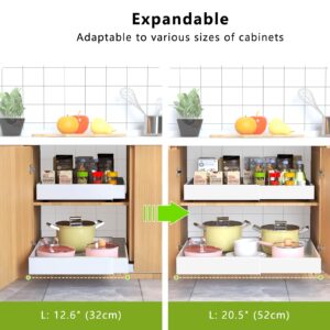 2 Pack Pull Out Cabinet Organizer 21" Deep Expandable Slide Out Drawer Organizers,No Drill Pull Out Drawers Adhesive with Nano Compatible Framed Cabinets Shelves For Kitchen Pantry Adjustable Width