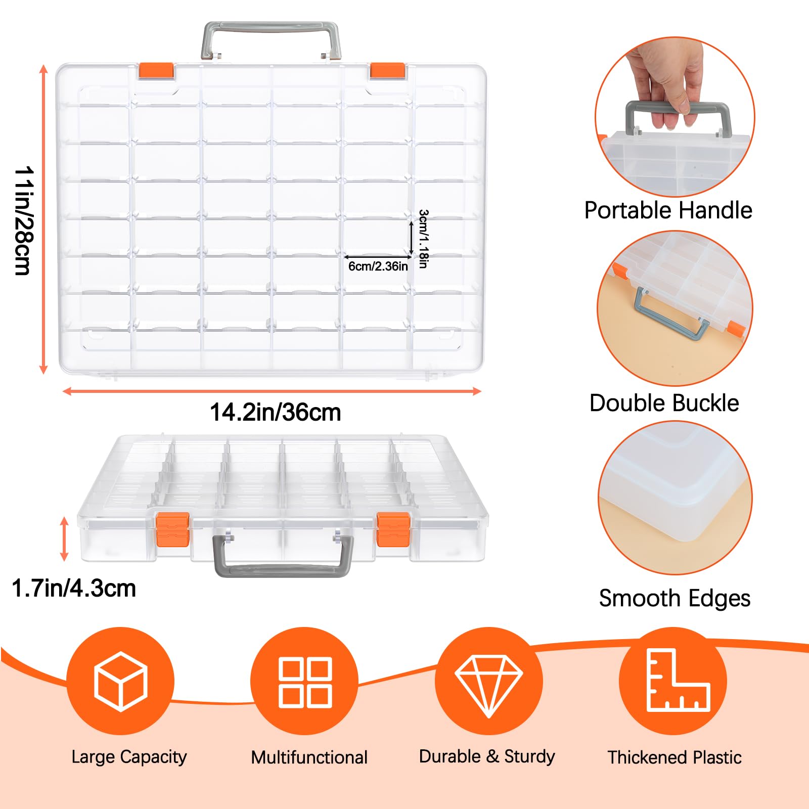 Bluedale 48 Grids Large Plastic Organizer Box with Adjustable Dividers, Beads Storage Containers Compartment Tackle Box Case for Crafts Hobby Small Parts Fishing Seeds Jewelry (Transparent)