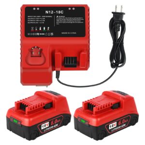 2pack 6.0ah replacement for milwaukee m18 battery and charger kit compatible with milwaukee 18v battery cordless power tools 48-11-1852 48-11-1850 48-11-1840 48-11-1890 48-11-1828 and original charger