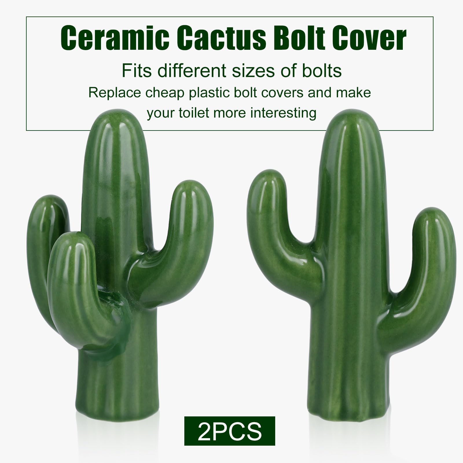 2pcs Toilet Bolt Caps, Ceramic Cute Cactus Covers Toilet Bolts Toilet Bolt Covers Easy installation Toilet Bowl Caps Set for Bathroom Decor