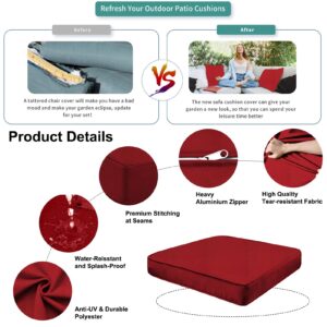 Outdoor Patio Cushion Covers Replacement, Waterproof Furniture Cushion Slipcovers with Zipper, Fit for Wicker Rattan Sectional Couch Chair Furniture Set (4, Red)