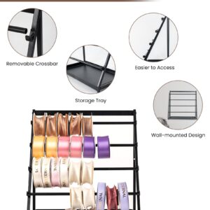 ZOMICE Ribbon Holder Organizer Rack with Storage Tray, 4 Tier Ribbon Spool Holder Stand,Metal Sewing Organizer Display Shelf for Craft Room,Cake Shop,Flower Store(On the Table & Wall Mounted)