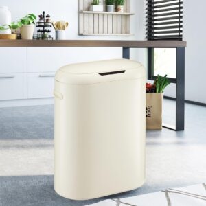 13 Gallon SensorCan, 50L Slim Automatic Touchless Motion Sensor Kitchen Trash Can with Soft Close Lid, Without Inner Bucket, Cream White