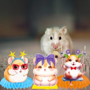 Hamster Honeycomb Centerpieces 11Pcs Hamster Birthday Party Decorations Hamster Table Decorations Guinea Pig Centerpeces for Table Hamster Theme Baby Shower Supplies