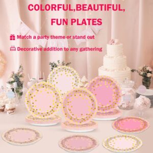 CHUNNIN 48 Pcs Pink and Gold Party Paper Plates Pink Party Supplies 7 In Gradient Pink Party Dinner Plates Pink Gold Party Disposable Plates for Birthday Wedding Baby Shower Bridal Party Decorations