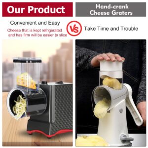 250W Professional Electric Cheese Grater for Block Cheese,Automatic Cheese Grater for Potato,Carrots,Salad Shooter Electric Slicer Shredder with 5 Types of Blades,Your Nice Kitchen Helper!