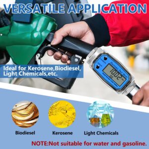 1" Turbine Fuel Flow Meter, 2.6-26 GPM Inline NPT Thread Flowmeter with 3/4" Adapters,Digital Fuel Flow Meter,for Kerosene,Biodiesel, Light Chemicals- Supports Gallon, LTR, PT, QT