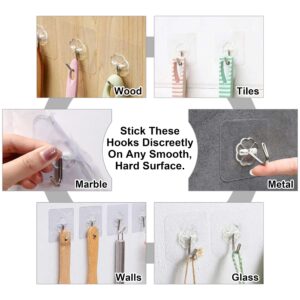 XCZYN Self Adhesive Hooks 24 Pcs Transparent Waterproof Sticky Hooks Hanging Heavy Duty on Smooth Surfaces Like Wall, Tiles, Glass, Metal for Home, Bathroom, Kitchen, Office and Outdoor (24, Clear)