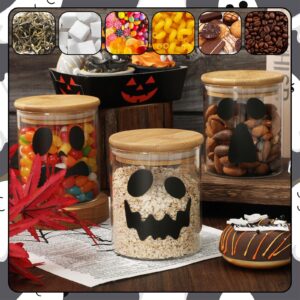 JarThenaAMCS 3Pcs Halloween Glass Storage Jars with Airtight Bamboo Lid Ghost Face Decorative Canisters Sets for Home Kitchen Countertop Decoration