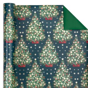 WRAPAHOLIC Reversible Christmas Wrapping Paper - Mini Roll - 17 Inch x 33 Feet - Green Christmas Tree Design for for Christmas, Holiday