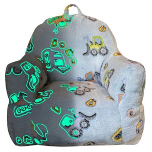 glow in the dark kids toddler bean bag chair excavator truck car printed toddler chair children's plush chair mini sofa armrest sofa for boys and girls