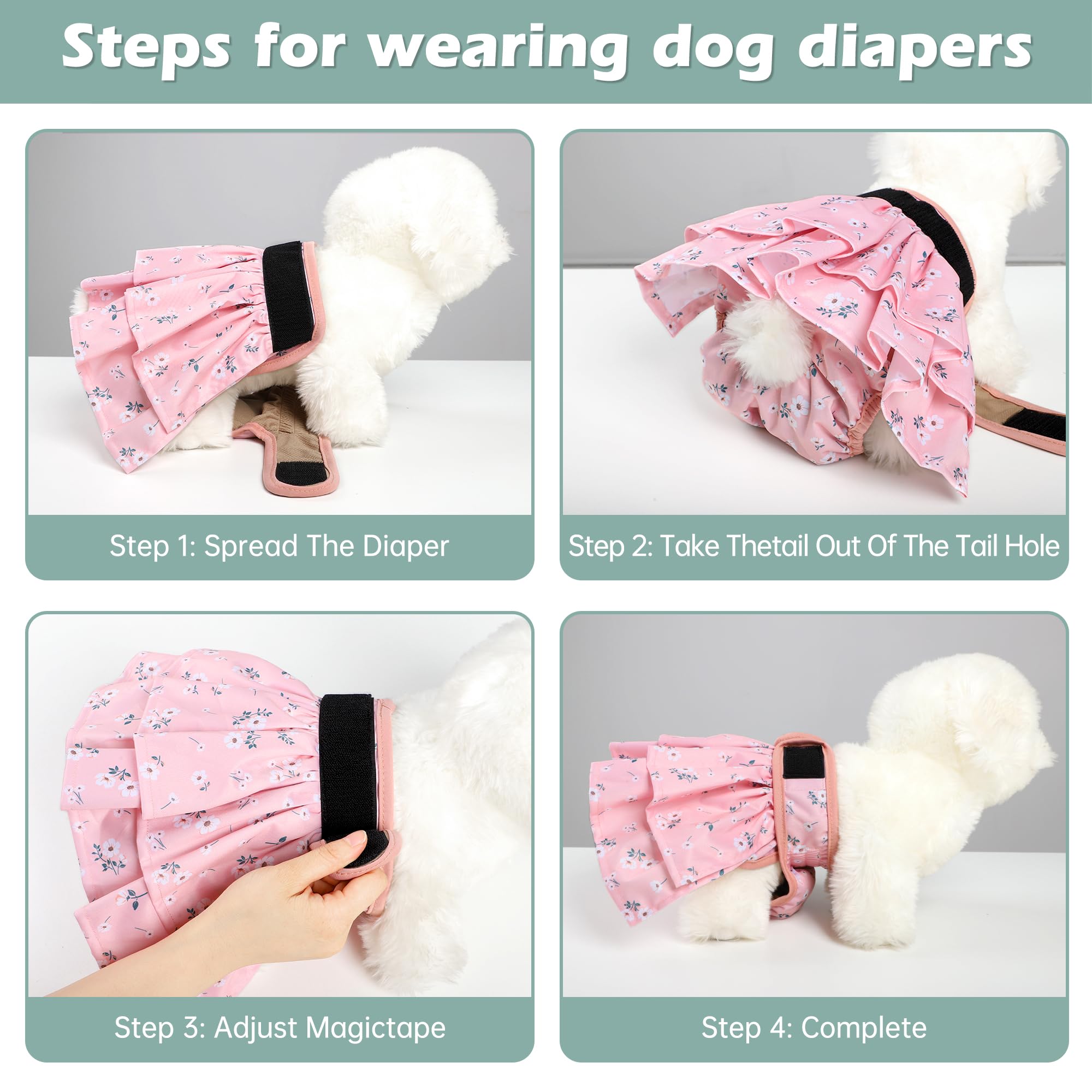 Washable Female Dog Diapers Skirt(4 Pack) - Reusable Doggie Diapers with Adjustable Snaps, High Absorbency Leak-Proof Puppy Diapers for Female Dog in Heat, Period, Incontinence XL