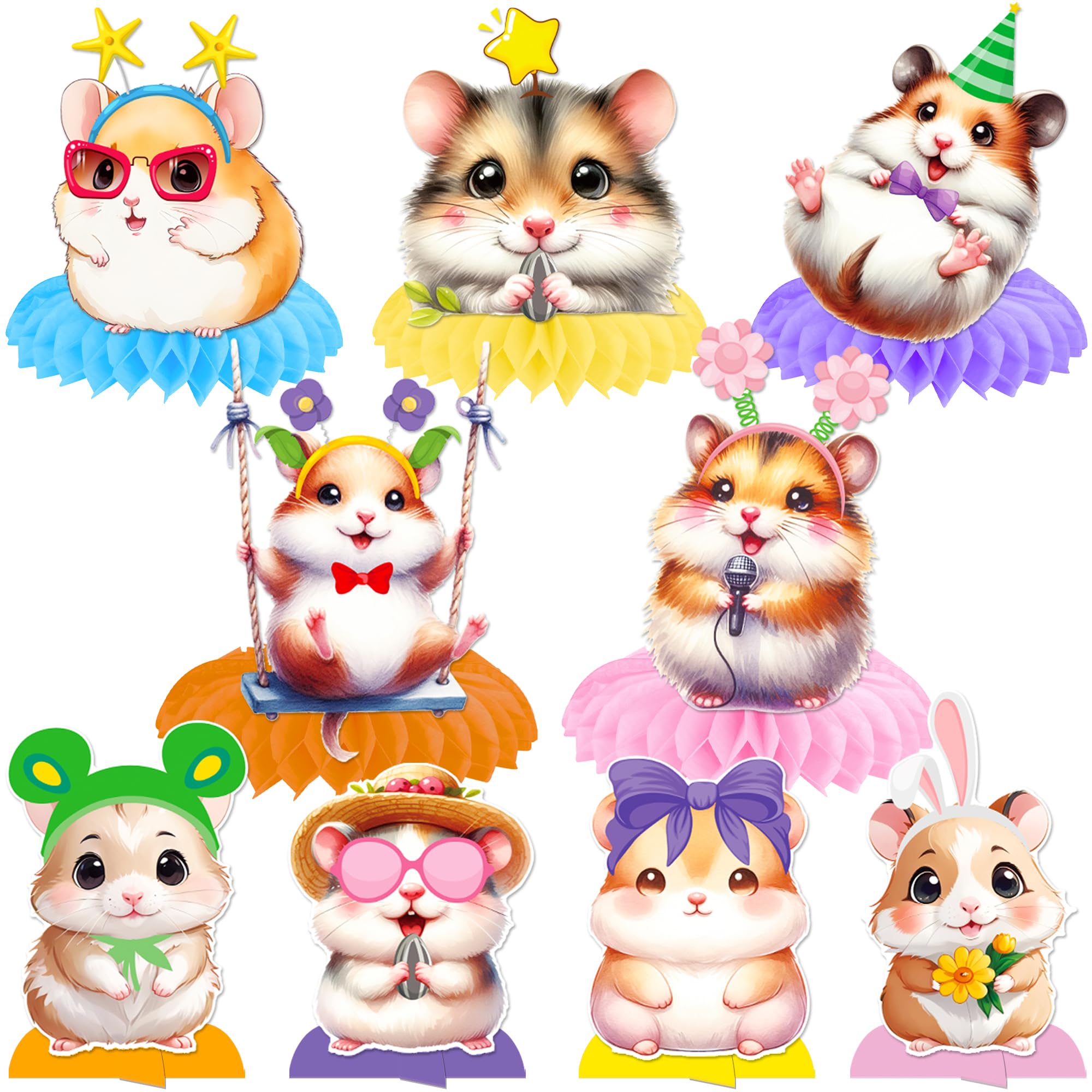 Hamster Honeycomb Centerpieces 11Pcs Hamster Birthday Party Decorations Hamster Table Decorations Guinea Pig Centerpeces for Table Hamster Theme Baby Shower Supplies