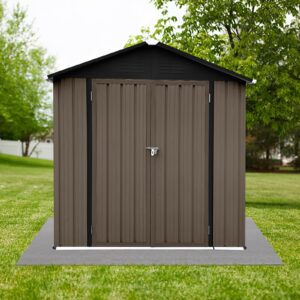 lcozpg 6ft x 4ft metal outdoor storage shed, steel utility tool shed storage house tool garden shed with lockable doors for backyard garden patio lawn,brown