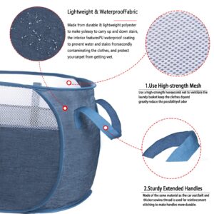 pop-up laundry basket，with Durable Handles collapsible Mesh laundry Hamper,Easy to Open and Fold,Premium Cationic Fabric… (Cationic blue+blue)