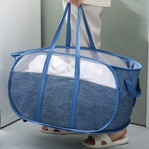 pop-up laundry basket，with Durable Handles collapsible Mesh laundry Hamper,Easy to Open and Fold,Premium Cationic Fabric… (Cationic blue+blue)