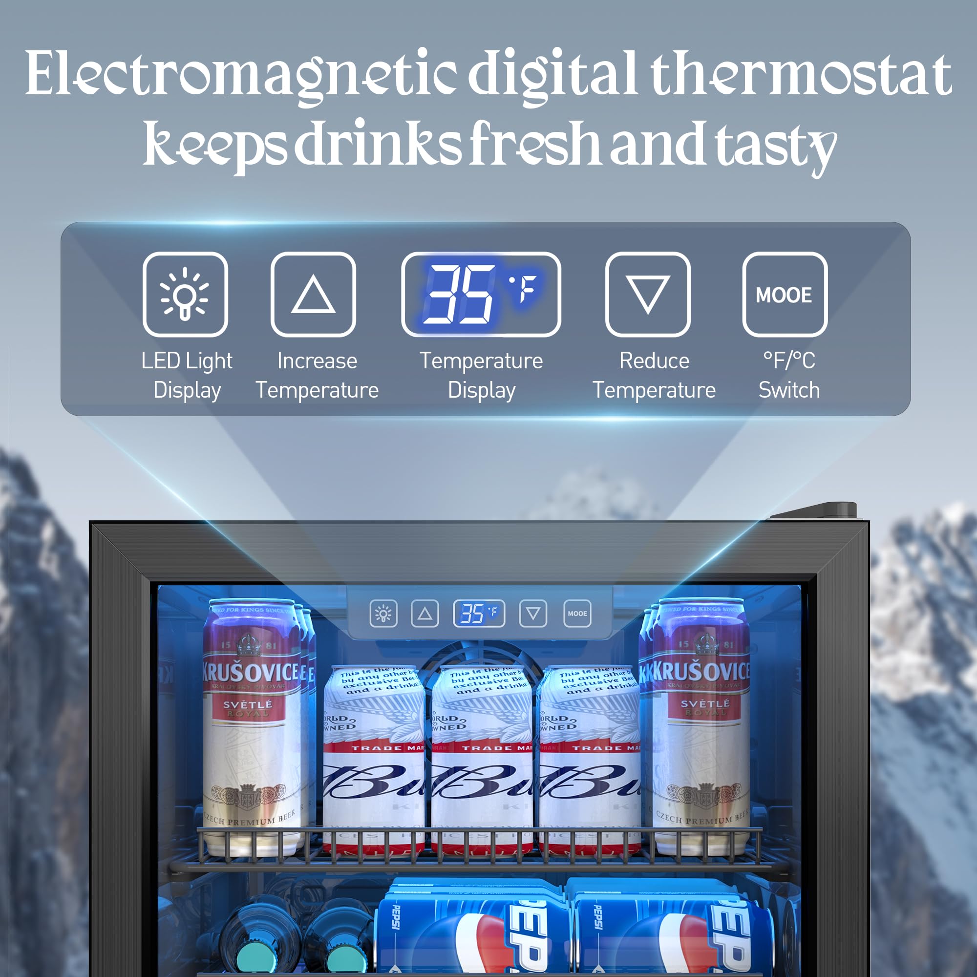 Urbansync Beverage Refrigerator and Cooler, 3.2 Cu.Ft Mini Fridge with Glass Door for Soda Beer or Wine, Freestanding Small Drink Dispenser, Digital Temperature Control, Home, Bar, Office.