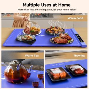 Warming Mat for Food,Full Surface Fast Heating,Roll Up Portable Food Warming Mat,6 Temperature Settings,Silicone Food Warmer with Longer Power Cord for Party,Buffets,Gathering,Holidays-25x16inch