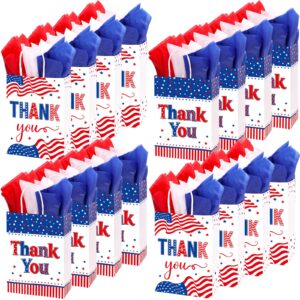 veterans day gift bags patriotic thank you bags with handles and tissue paper red white blue 4th of july goodie bags paper treat goodie for memorial day independence day 16 pcs