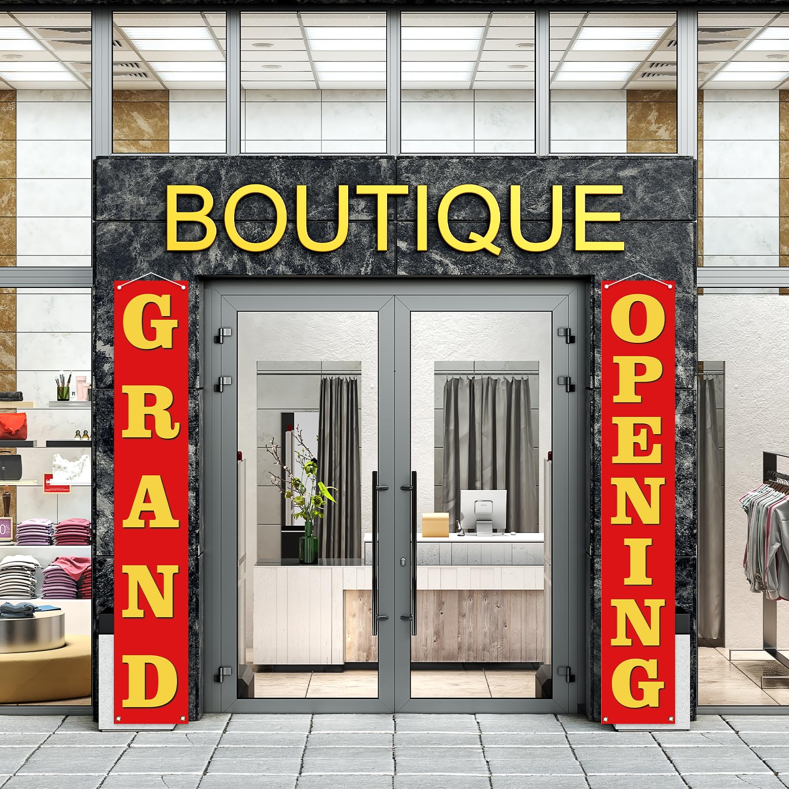 Grand Opening Decorations Outdoor Red Grand Opening Porch Sign Banner New Store Restaurant Grocery Cafes Shop Advertising Business Start Sign