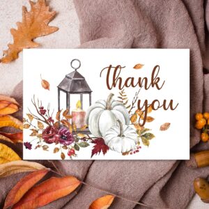 Whaline 36 Pack Fall Thank You Card Watercolor Floral Pumpkin Leaves Greeting Cards with Envelope Sticker Blank Note Cards for Autumn Thanksgiving Wedding, 4 x 6 Inch