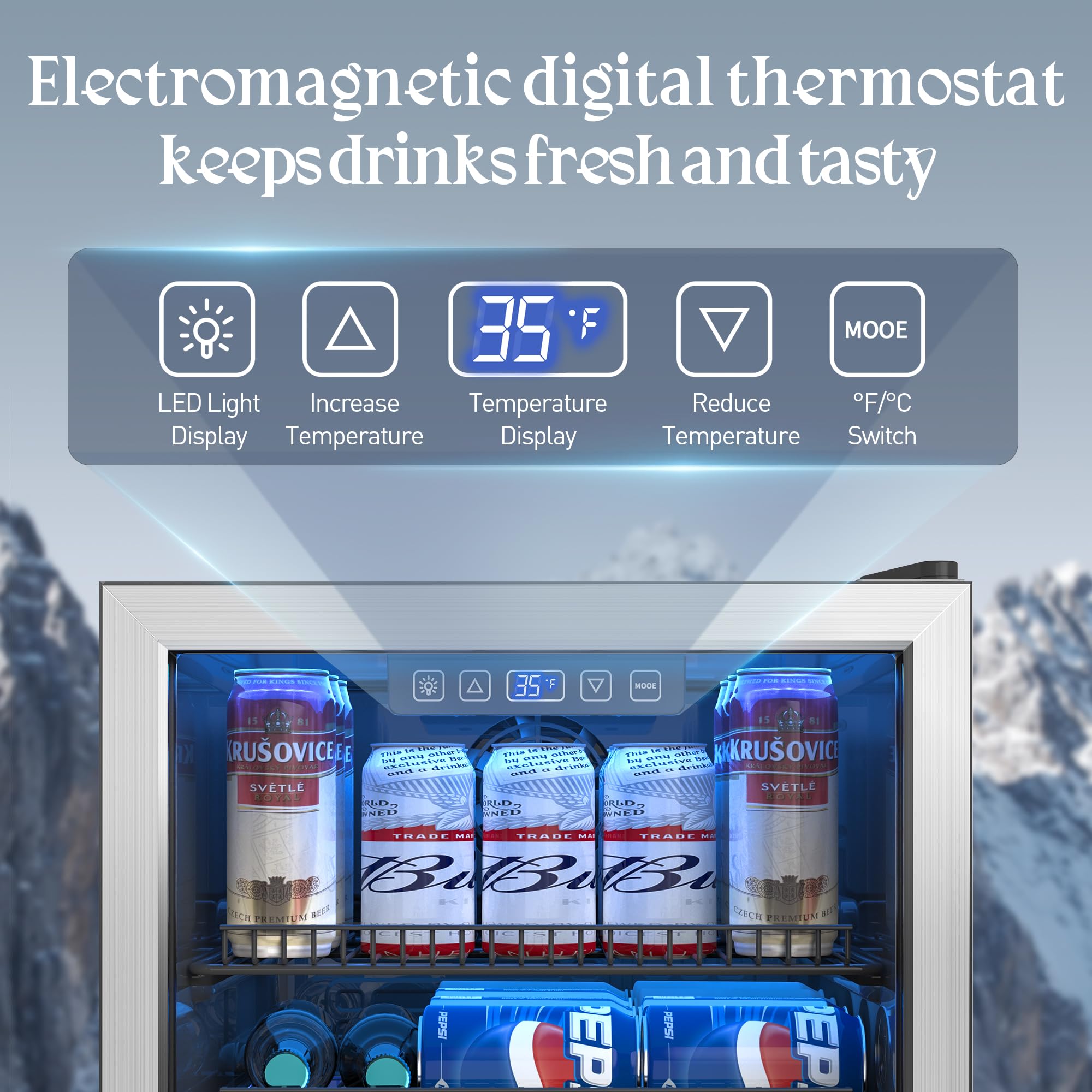 Urbansync Beverage Refrigerator and Cooler, 3.2 Cu.Ft Mini Fridge with Glass Door for Soda Beer or Wine, Freestanding Small Drink Dispenser, Digital Temperature Control, Home, Bar, Office.