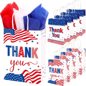 Veterans Day Gift Bags Patriotic Thank You Bags with Handles and Tissue Paper Red White Blue 4th of July Goodie Bags Paper Treat Goodie for Memorial Day Independence Day 16 Pcs